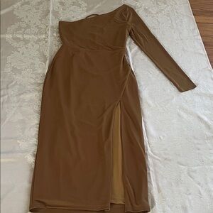 NBD One-Shoulder Tan Dress
